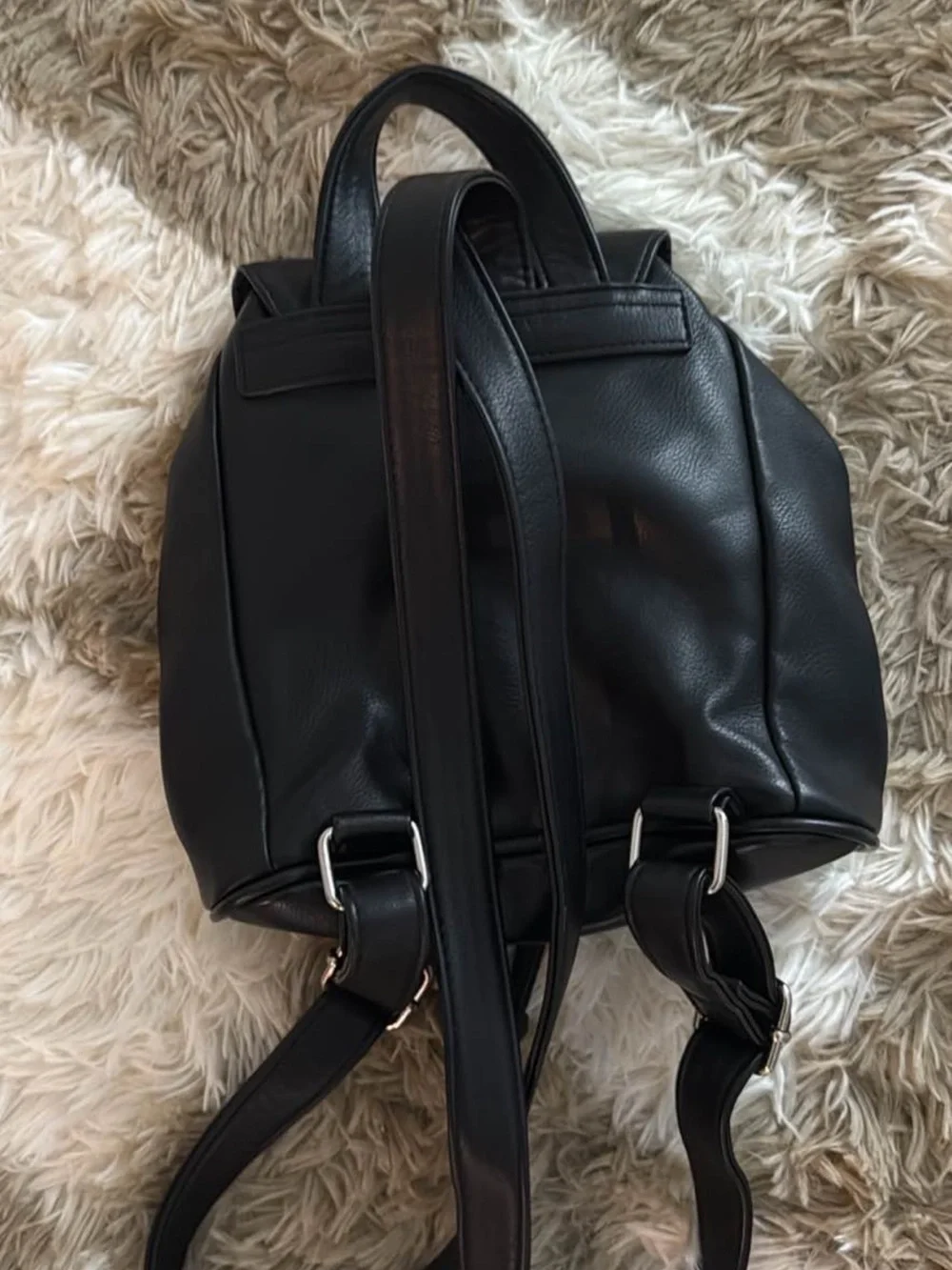 Black Women's Faux Leather Mini Backpack - Chic Everyday Bag